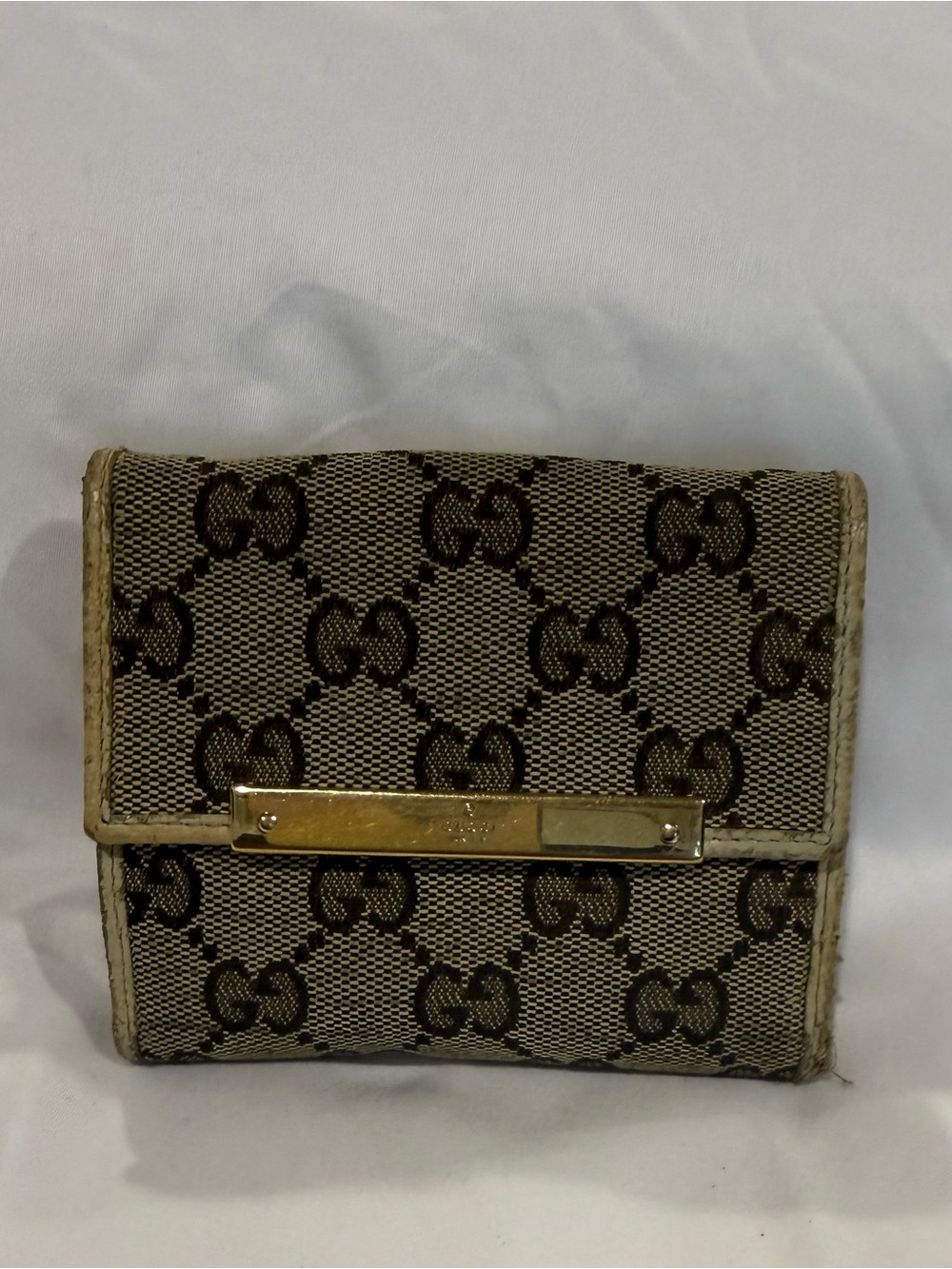Vintage Gucci GG Canvas Compact Wallet Beige Brown Monogram Made in Italy